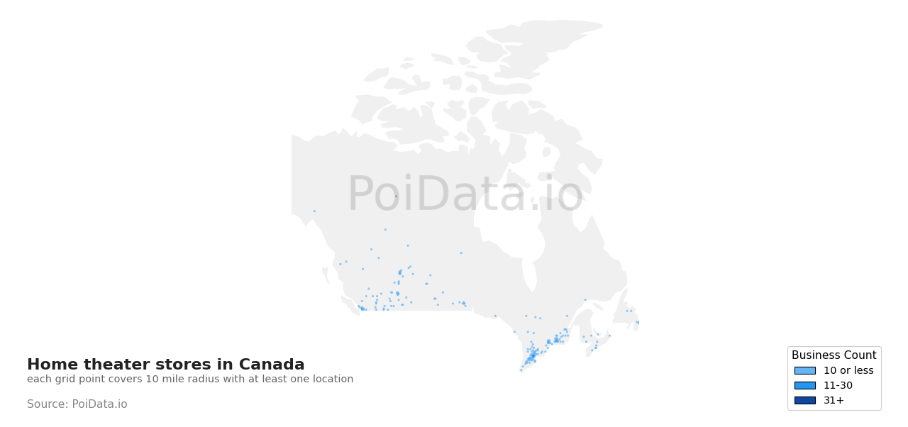 Home theater store density map for Prince Edward Island, Canada
