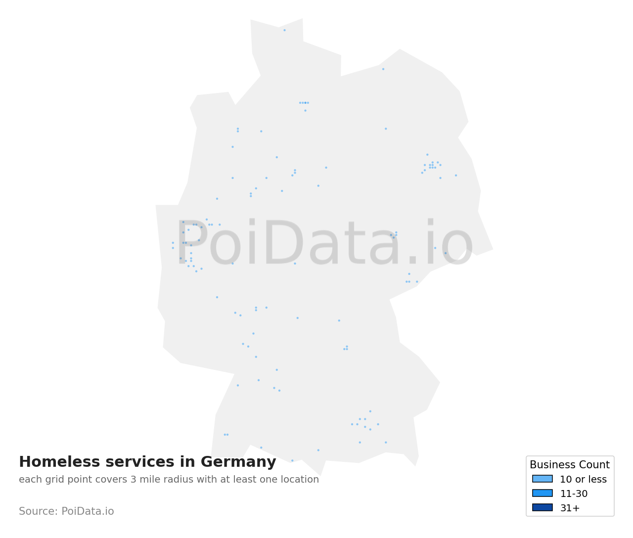 Homeless service density map for Germany