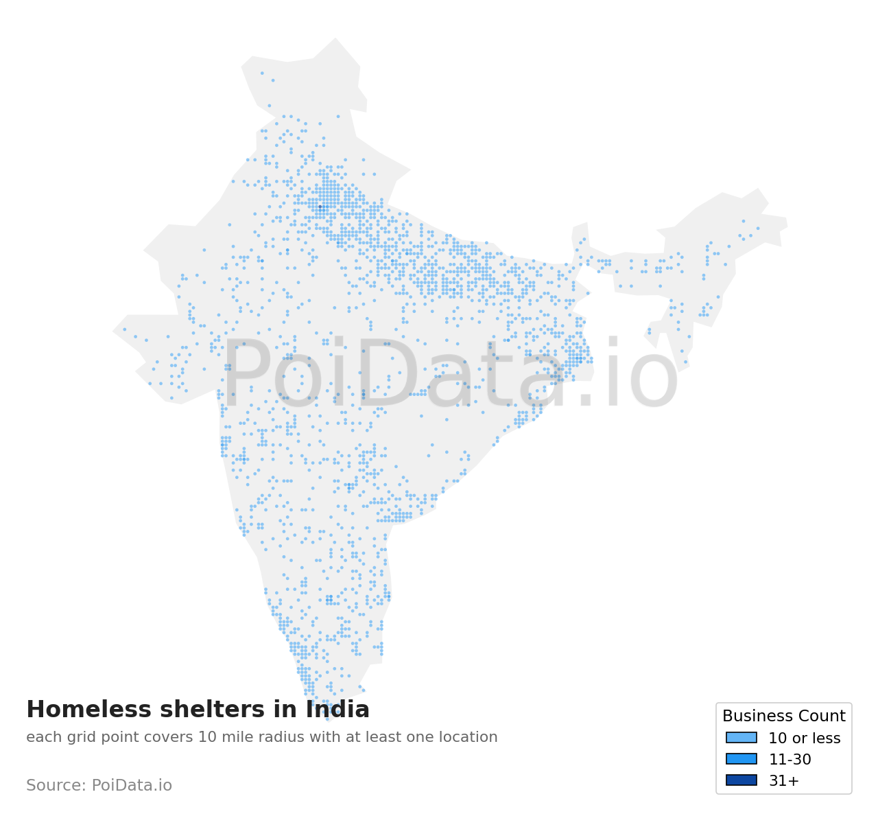Homeless shelter density map for India
