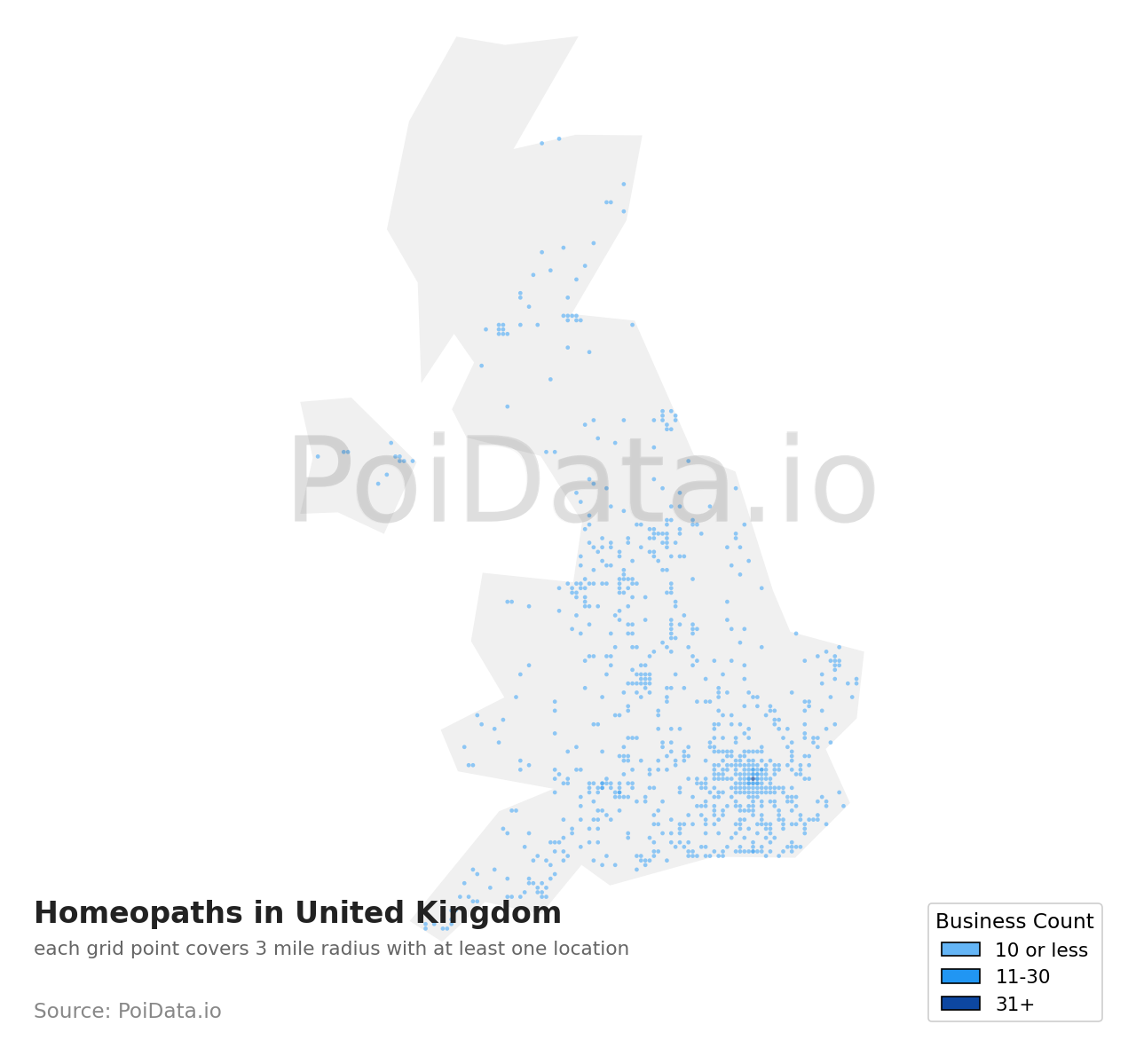 Homeopath density map for United Kingdom