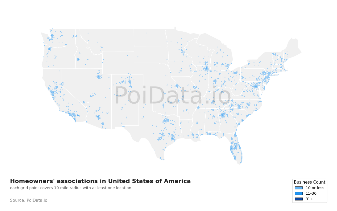 Homeowners' association density map for Florida, United States