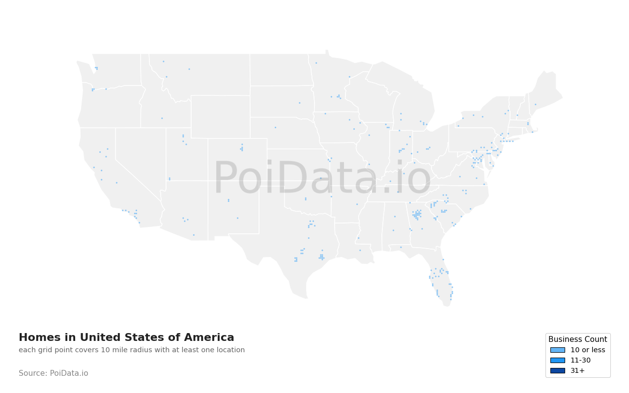 Homes density map for United States