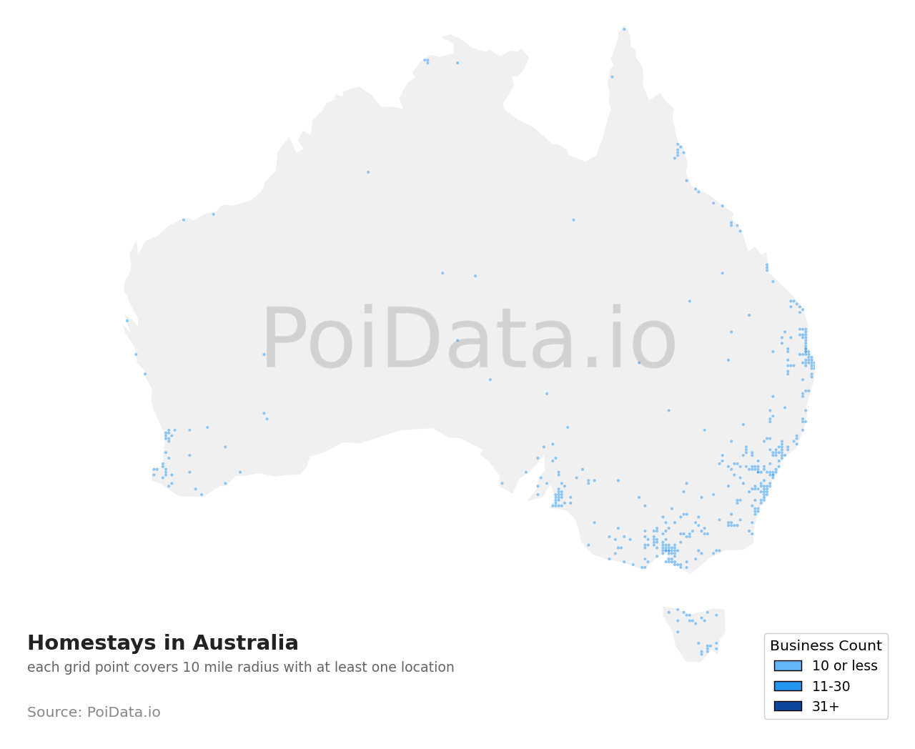 Homestay density map for Australia