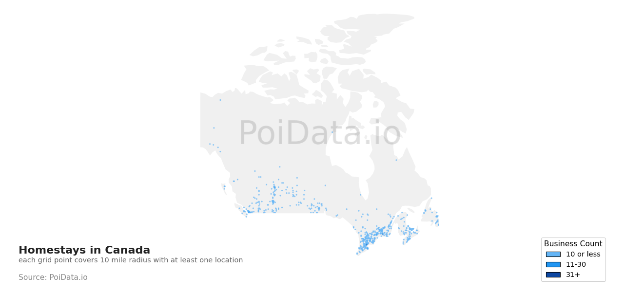 Homestay density map for Canada