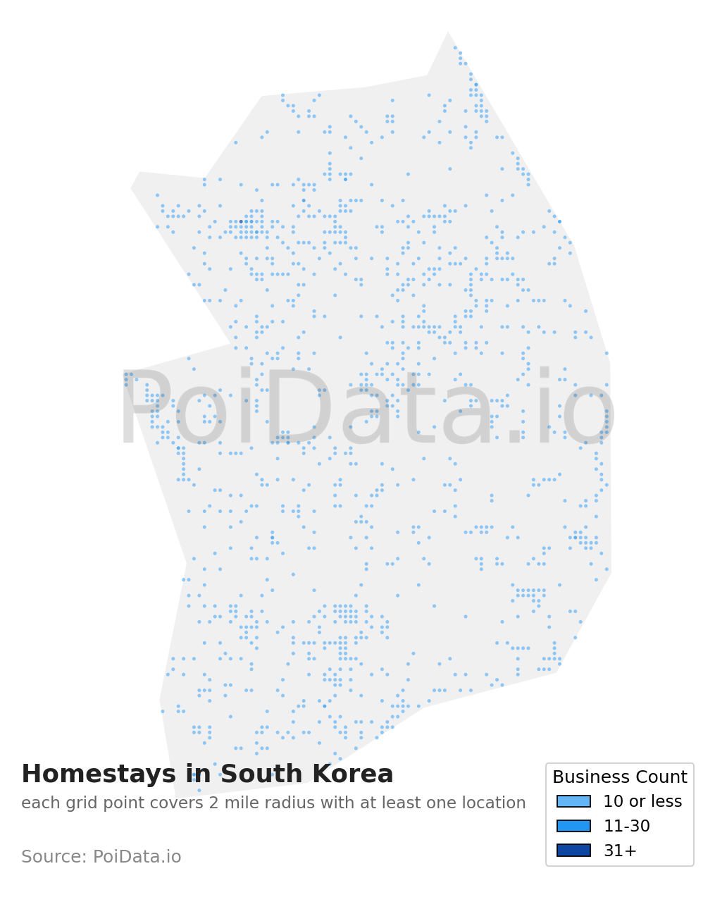 Homestay density map for South Korea