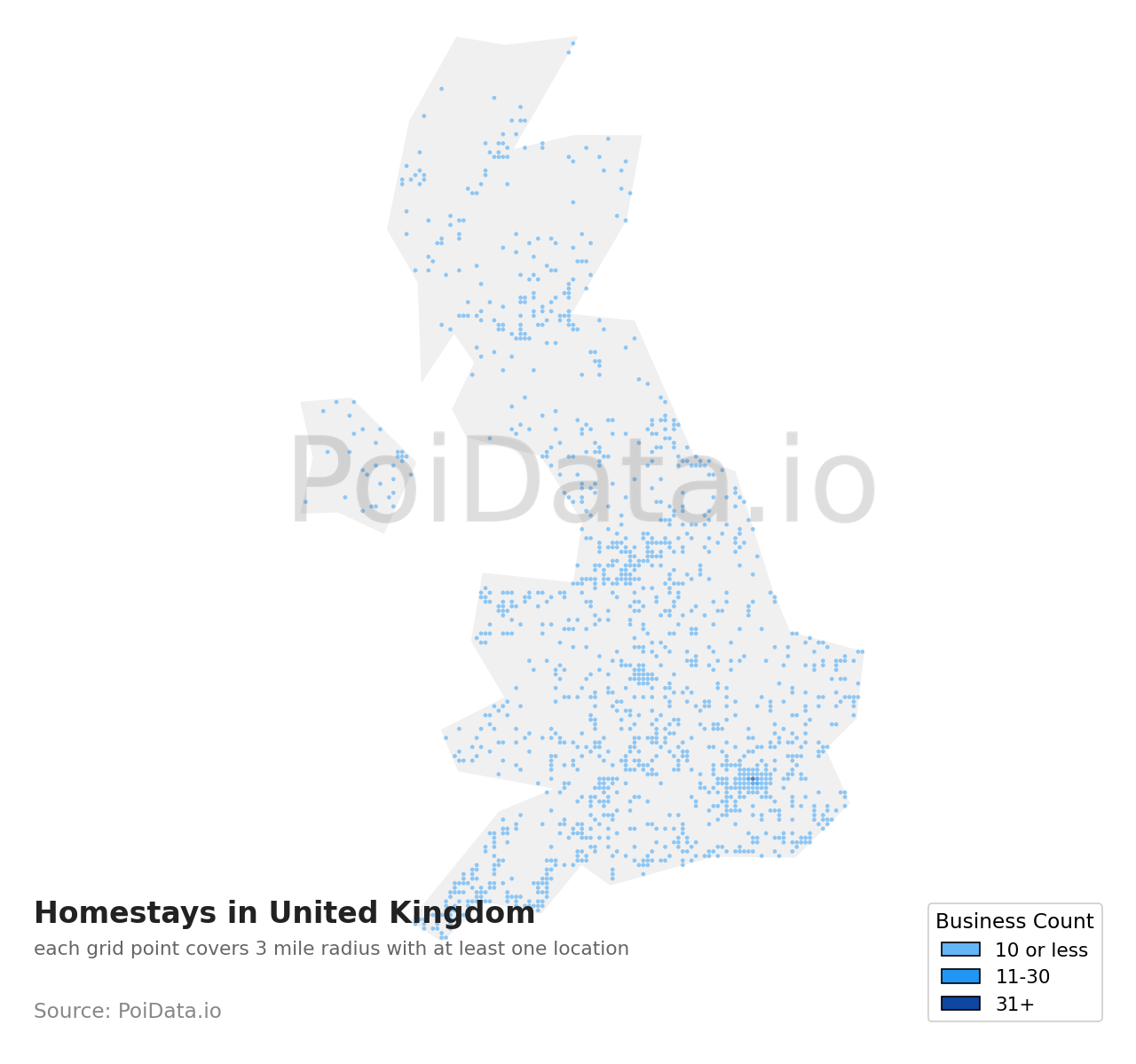 Homestay density map for United Kingdom
