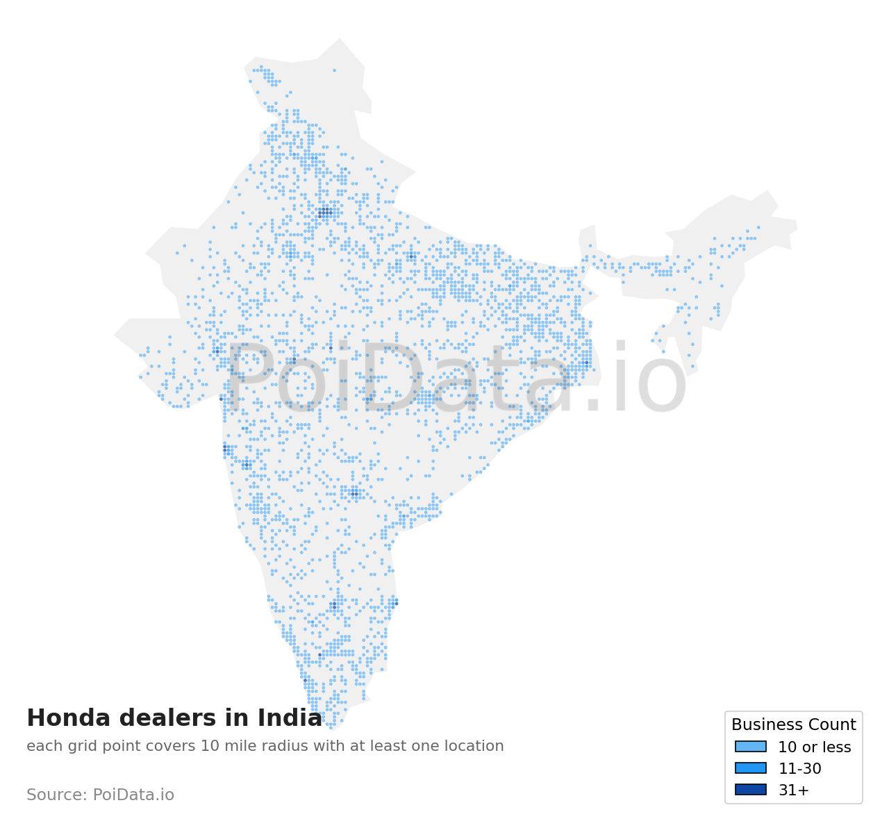 Honda dealer density map for India