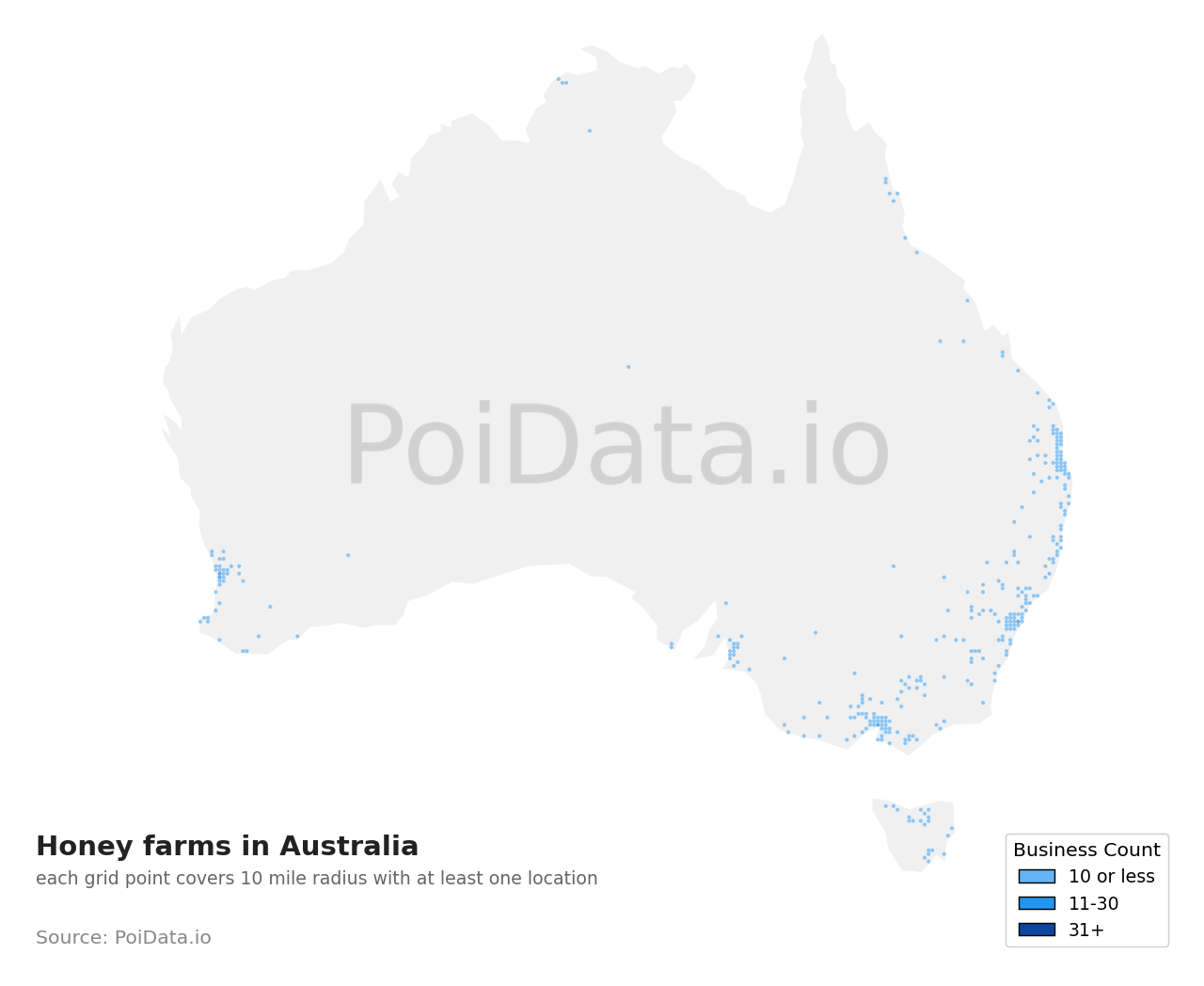 Honey farm density map for Australia