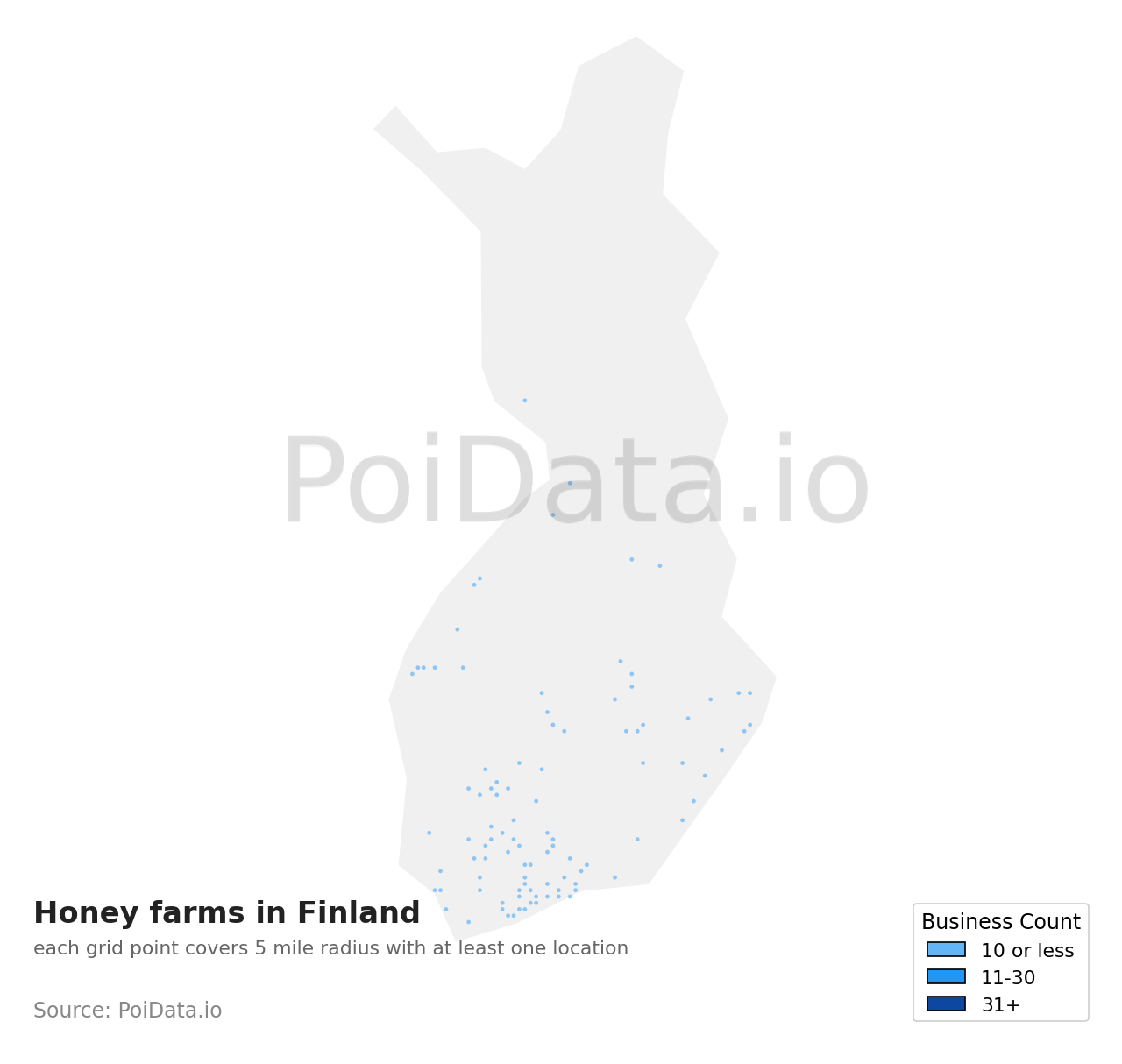 Honey farm density map for Finland