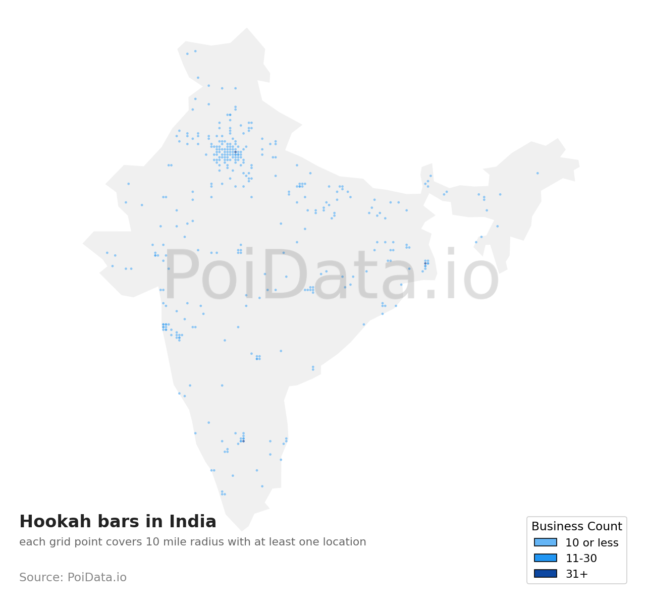 Hookah bar density map for India