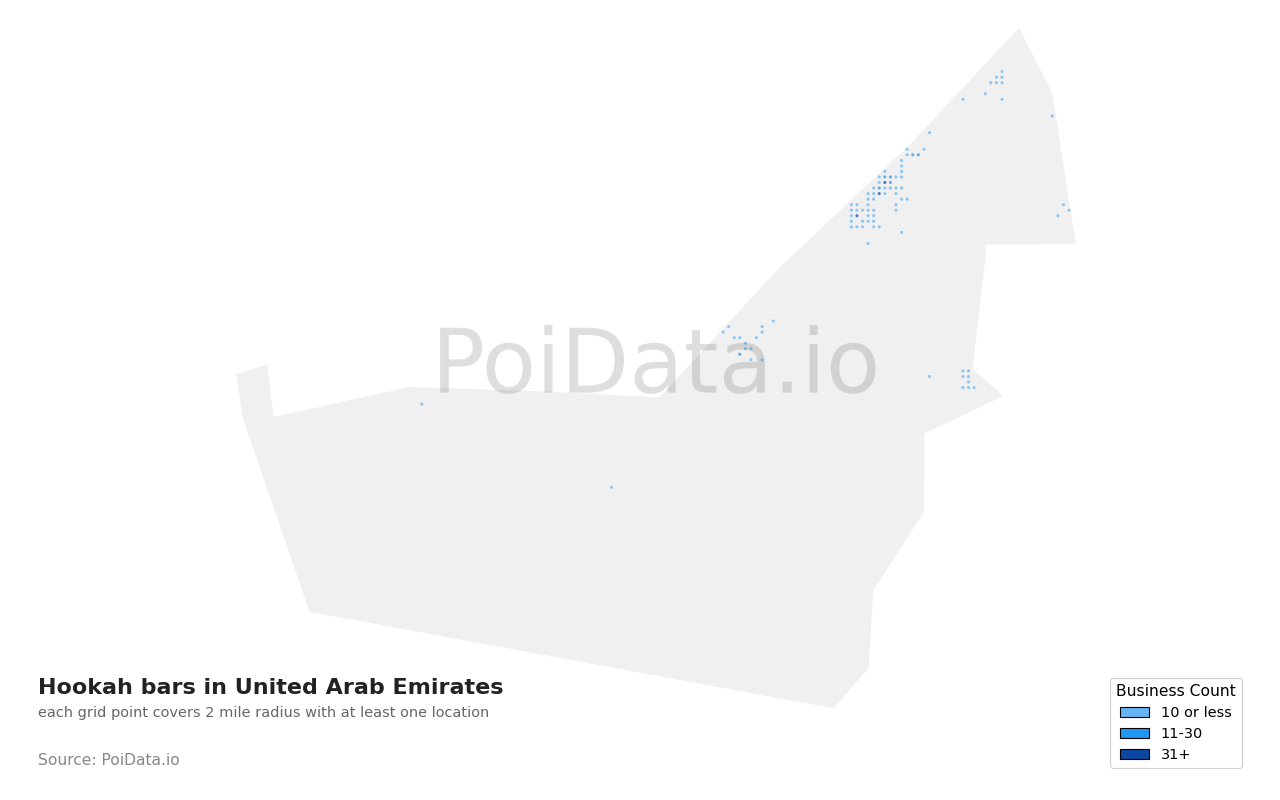 Hookah bar density map for United Arab Emirates