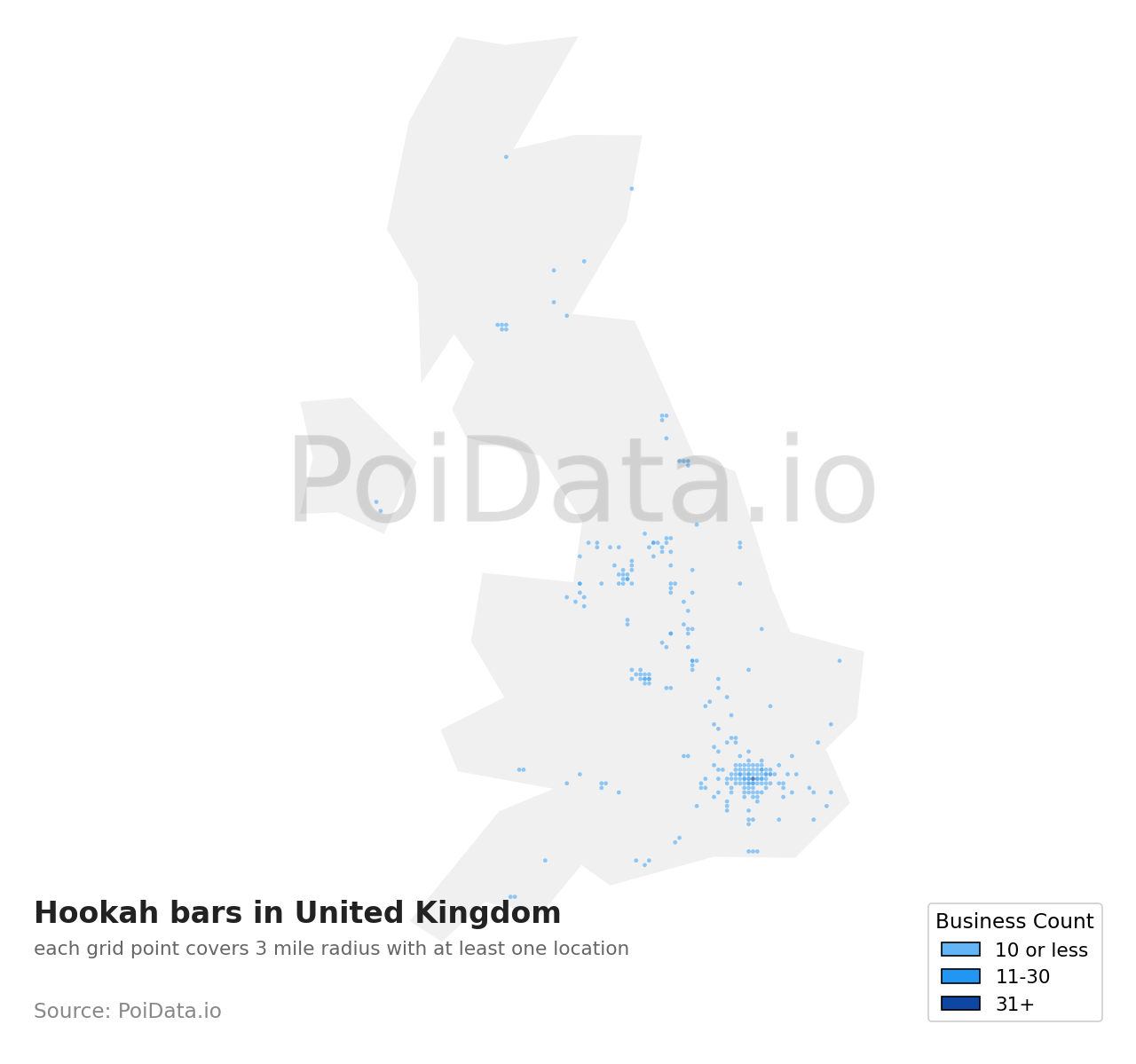 Hookah bar density map for United Kingdom