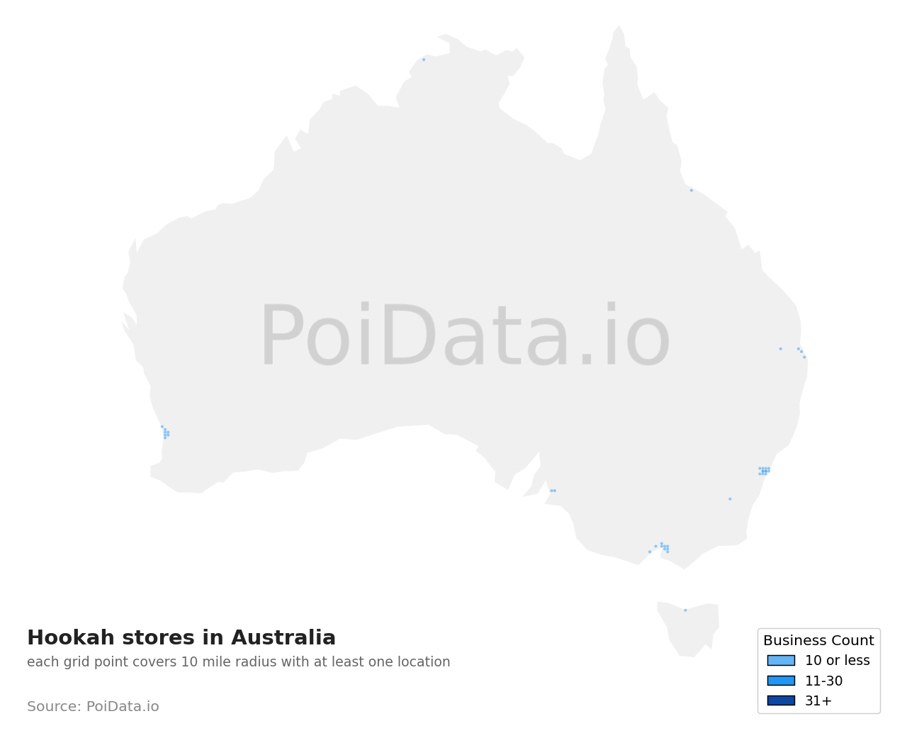 Hookah store density map for Australia