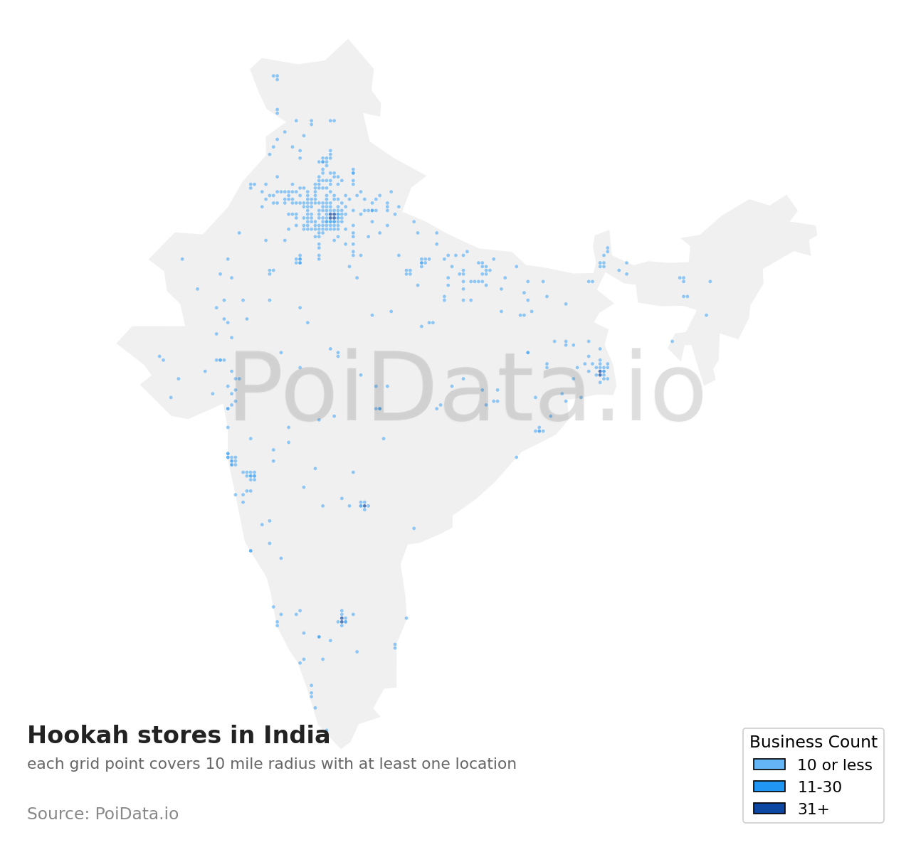 Hookah store density map for India