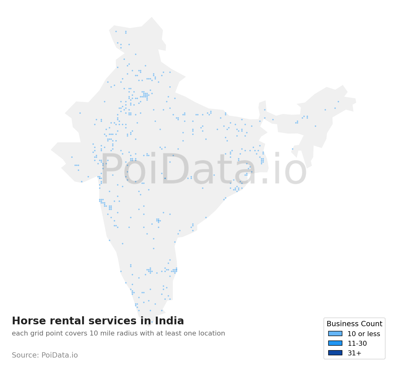 Horse rental service density map for India
