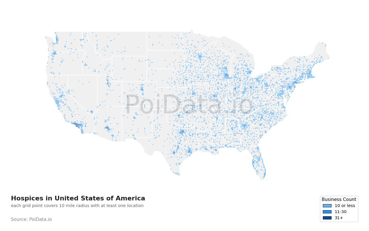 Hospice density map for Florida, United States