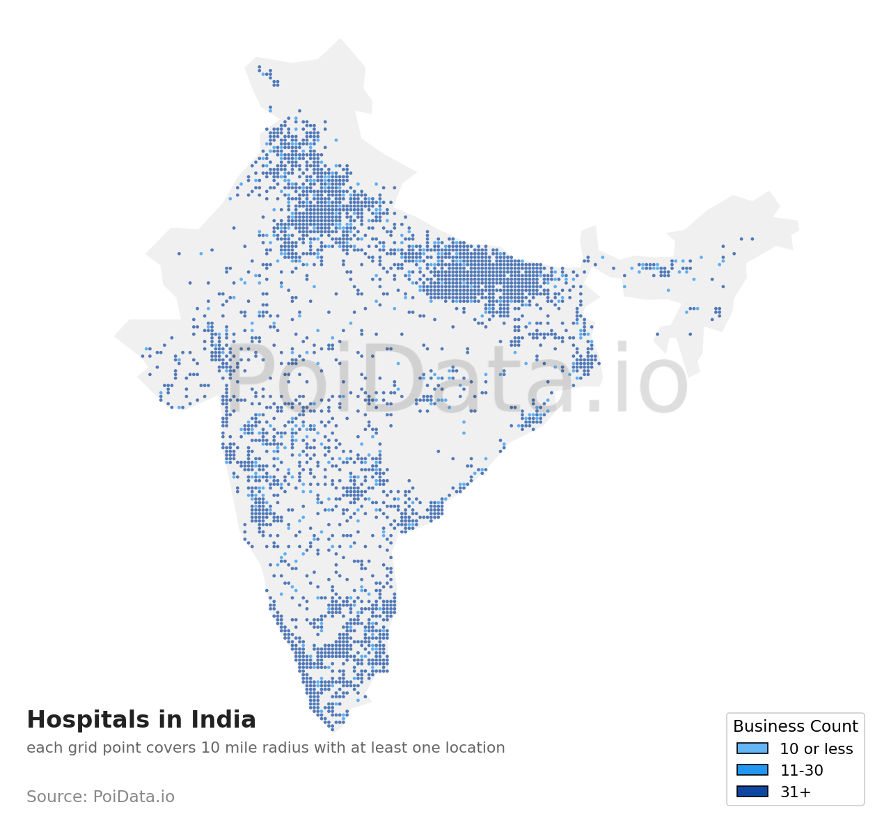 Hospital density map for India