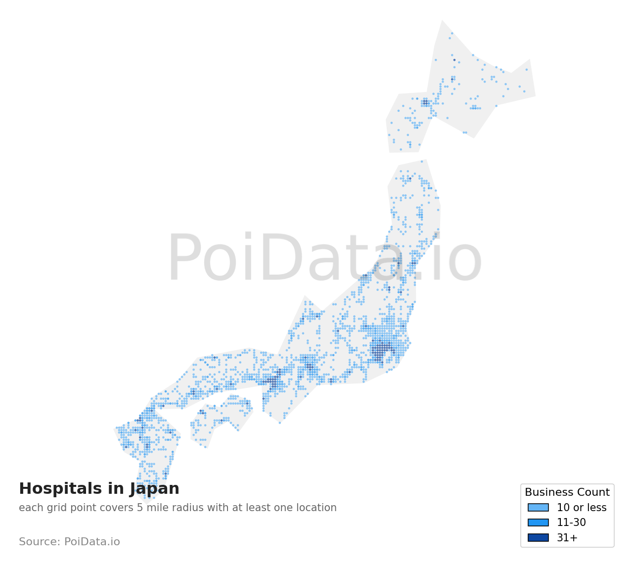 Hospital density map for Japan