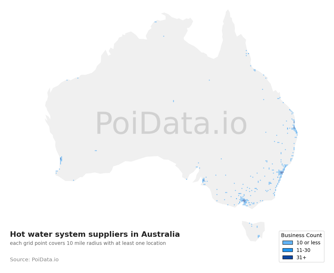 Hot water system supplier density map for VIC, Australia
