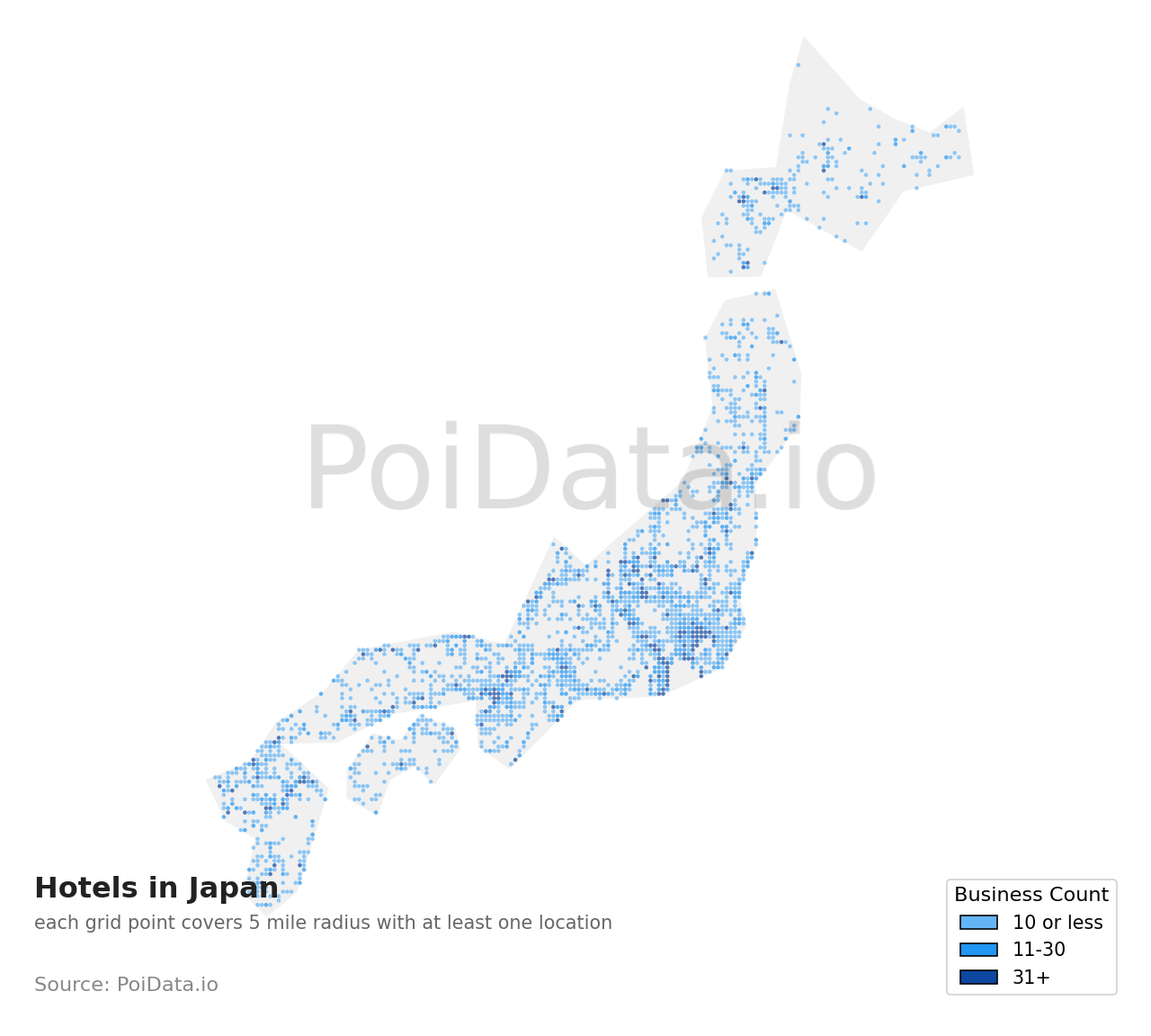 Hotel density map for Motoyoshi District, Miyagi, Japan