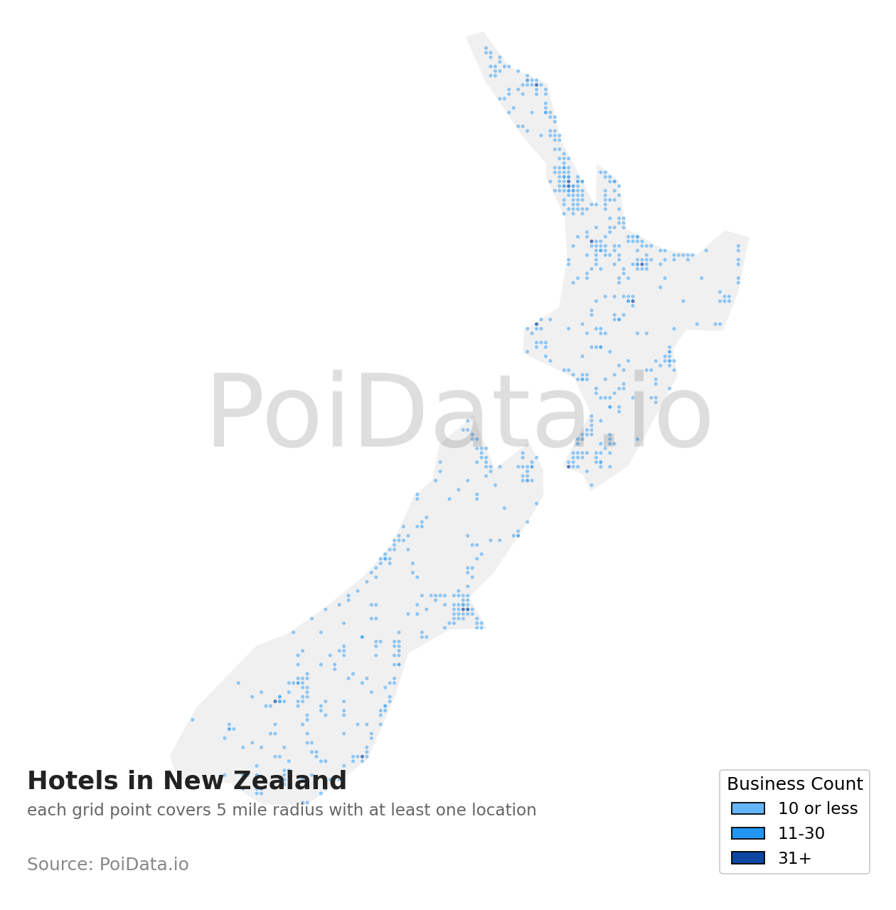 Hotel density map for Manawatū-Whanganui Region, New Zealand