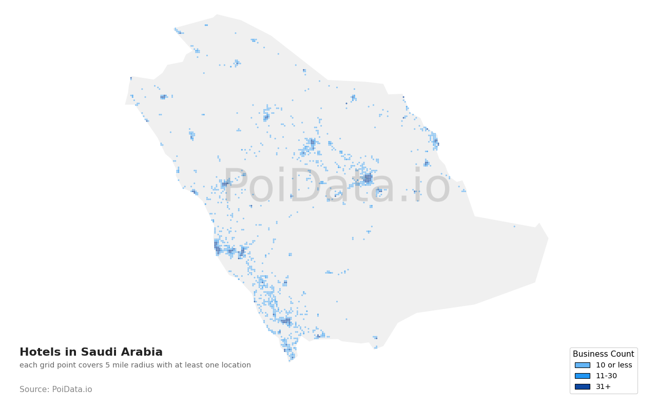Hotel density map for Saudi Arabia