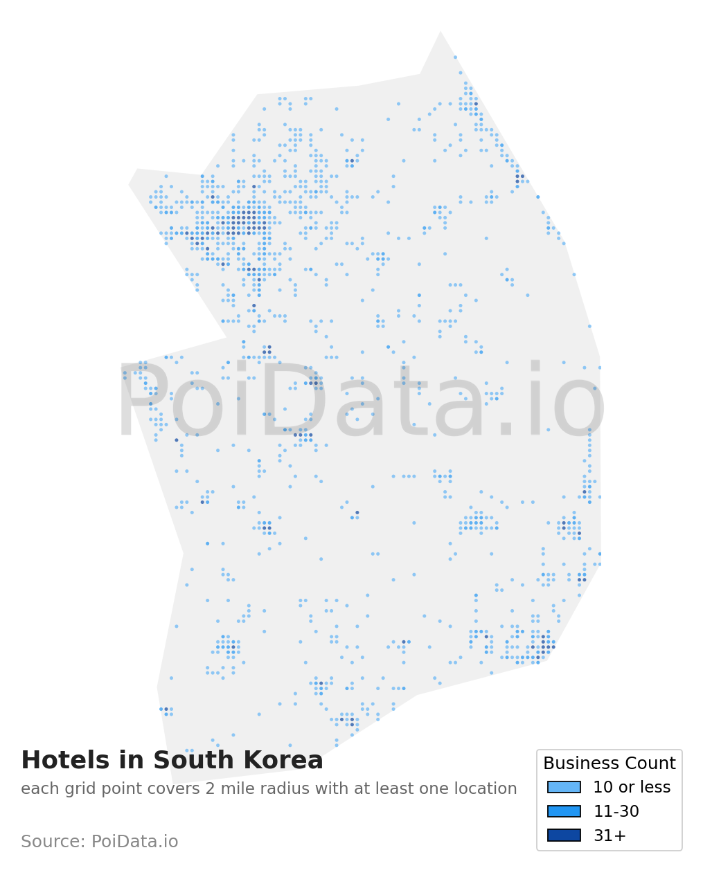 Hotel density map for South Korea