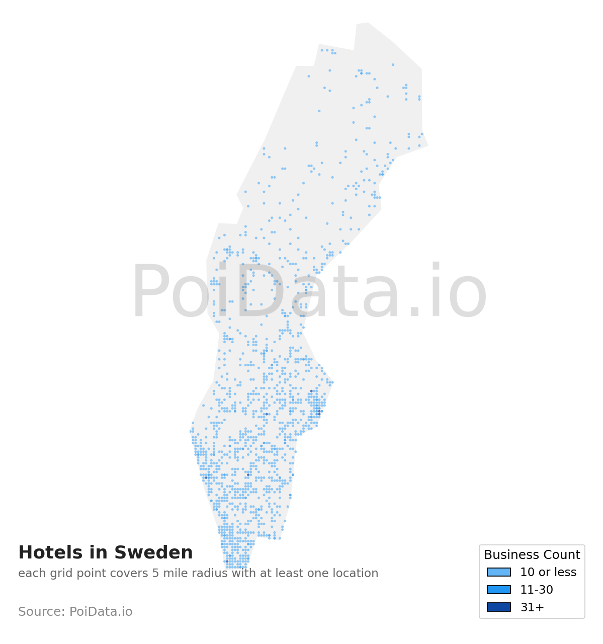 Hotel density map for Sweden