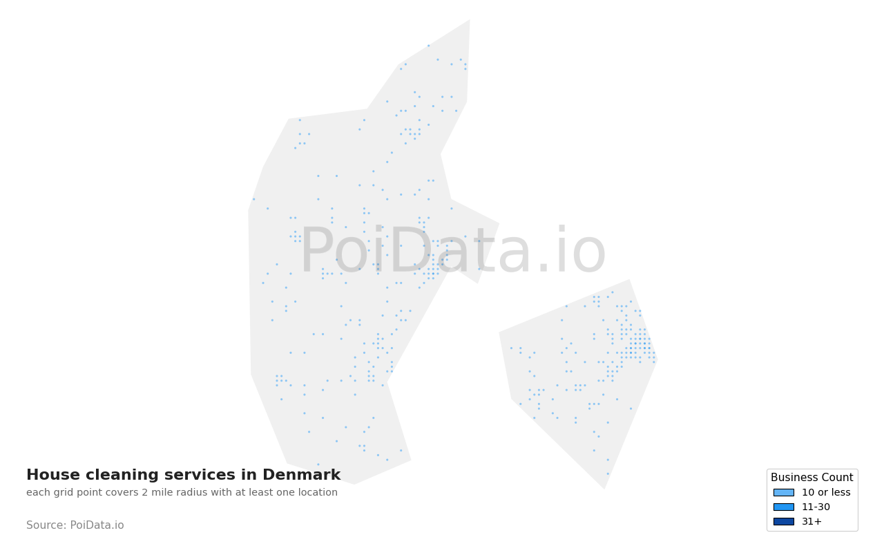 House cleaning service density map for Denmark