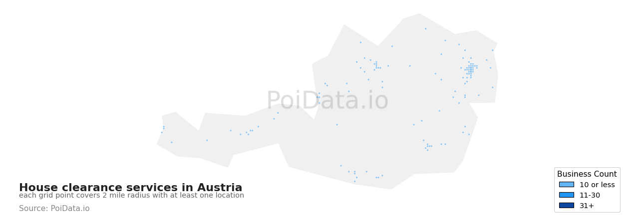 House clearance service density map for Austria