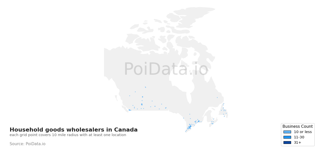 Household goods wholesaler density map for Prince Edward Island, Canada