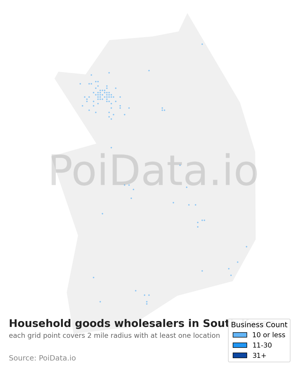 Household goods wholesaler density map for South Korea