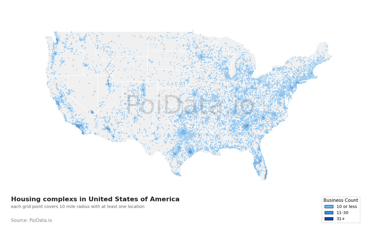 Housing complex density map for Florida, United States