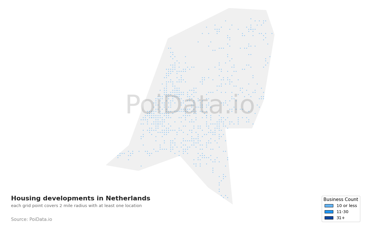 Housing development density map for Netherlands