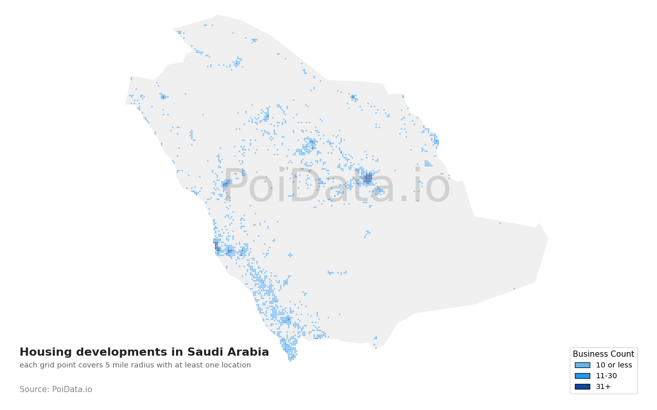 Housing development density map for Saudi Arabia