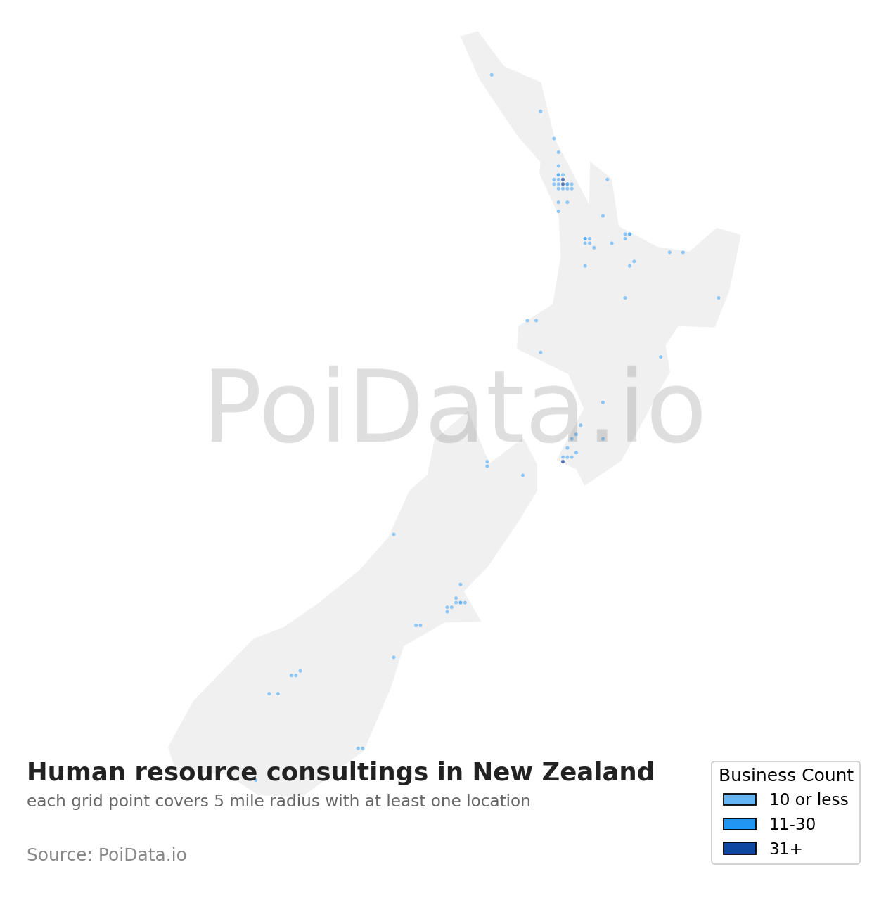 Human resource consulting density map for New Zealand