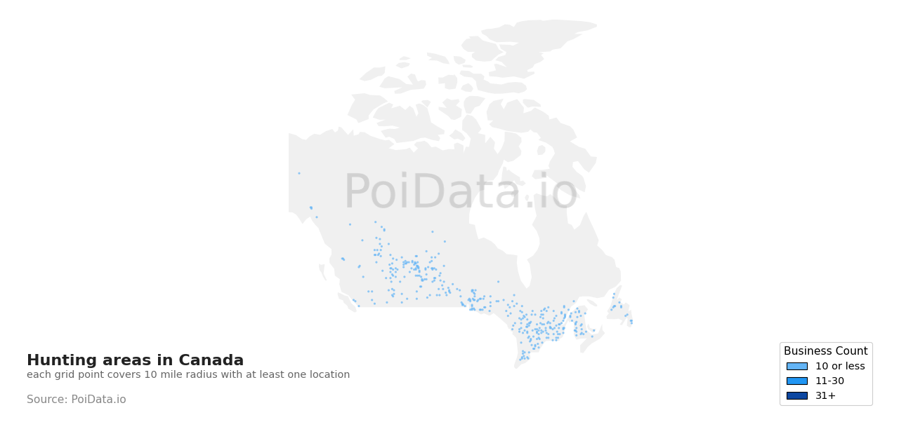 Hunting area density map for Quebec, Canada