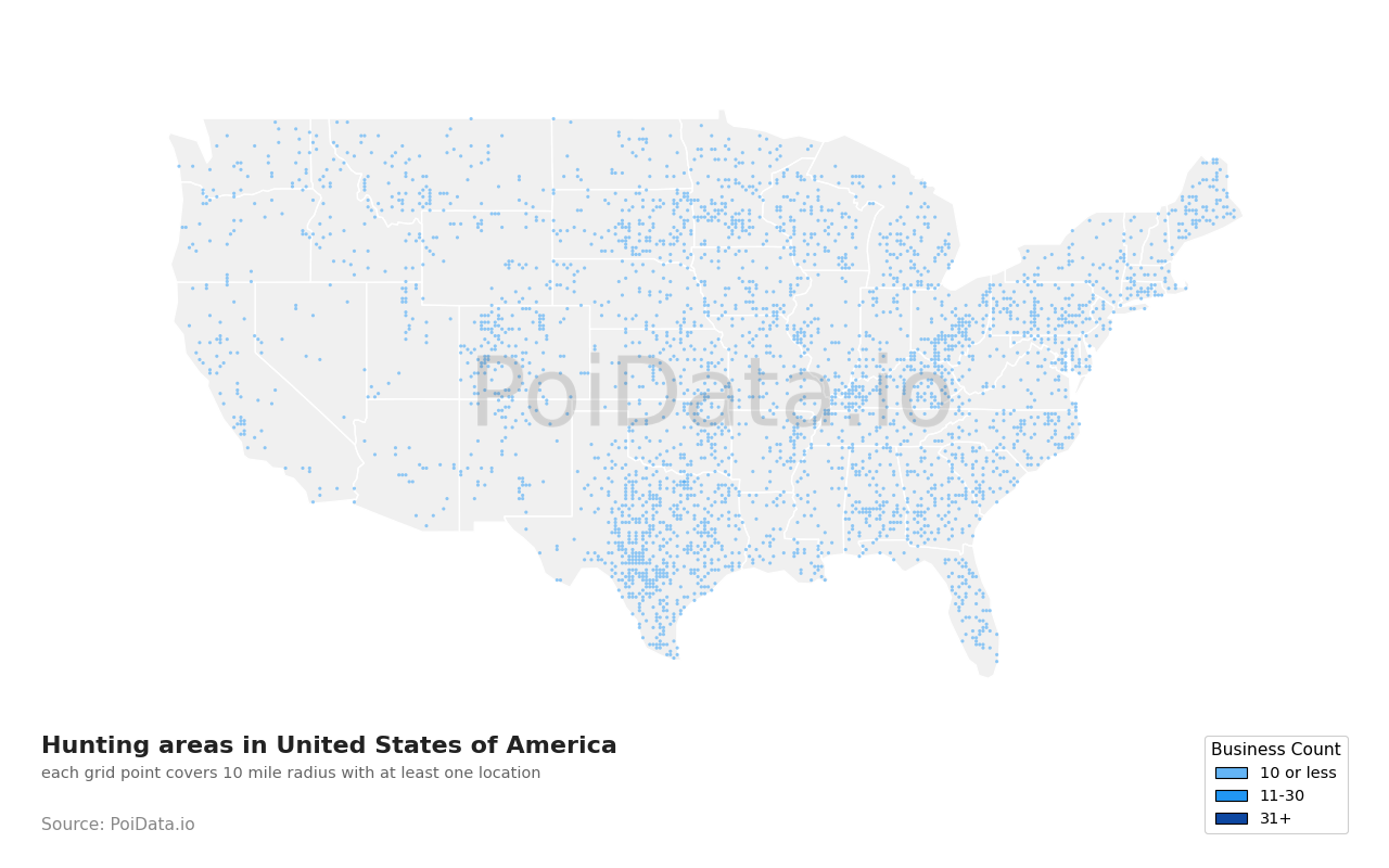 Hunting area density map for Texas, United States