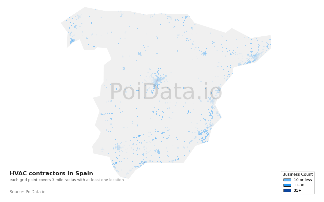 HVAC contractor density map for Spain