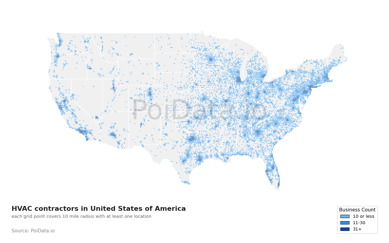 HVAC contractor density map for Florida, United States