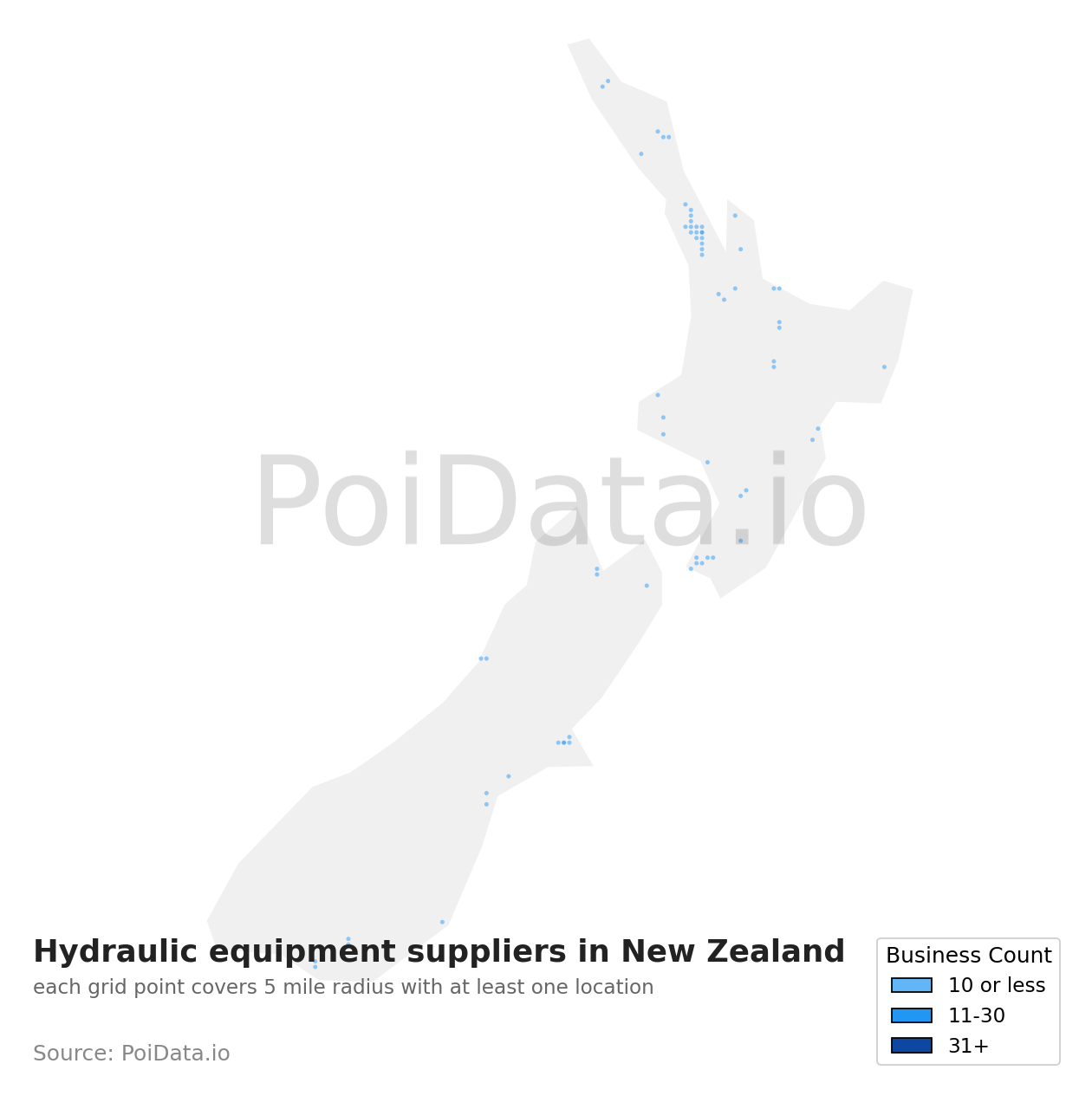 Hydraulic equipment supplier density map for New Zealand