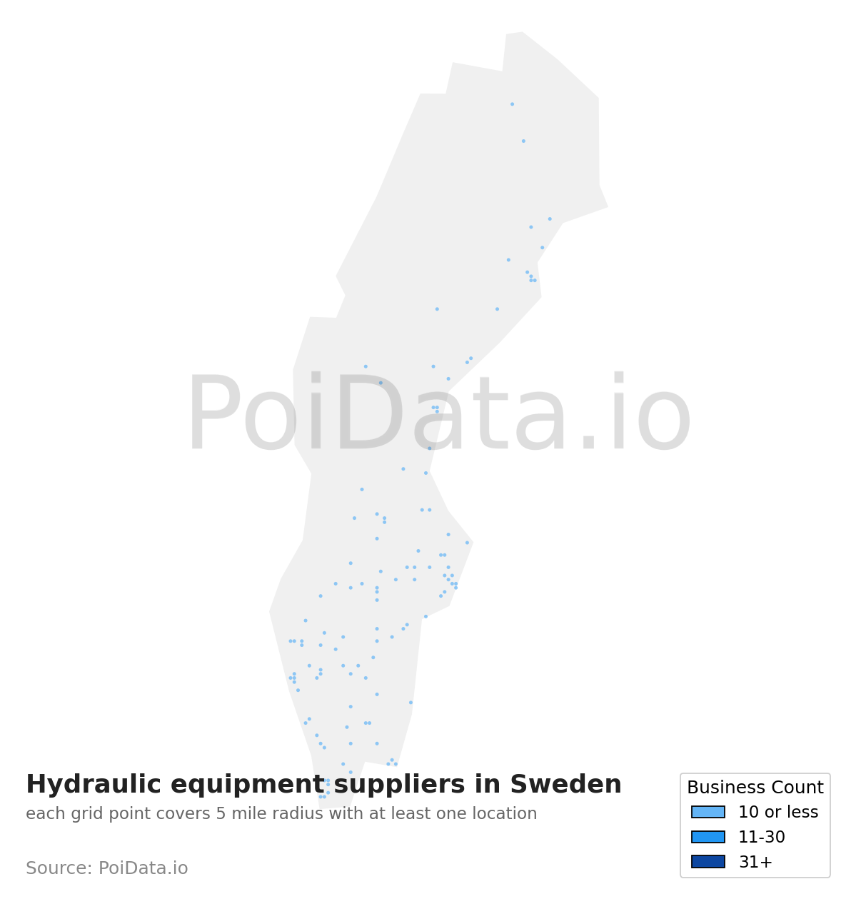 Hydraulic equipment supplier density map for Sweden