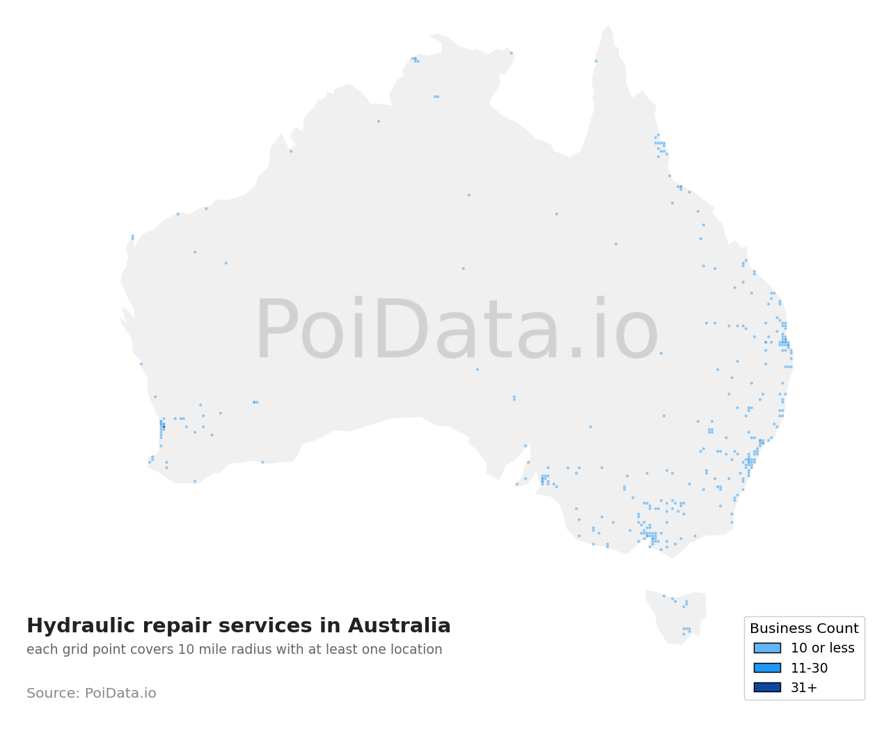 Hydraulic repair service density map for Australia