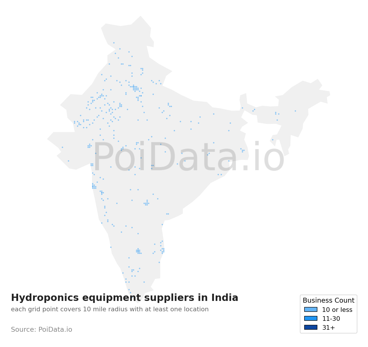 Hydroponics equipment supplier density map for India