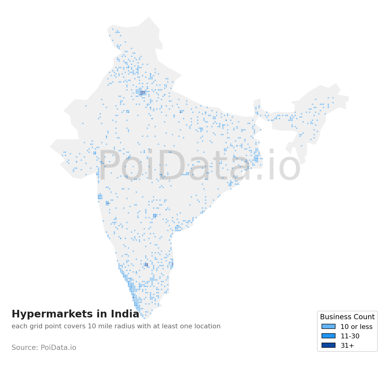 Hypermarket density map for India