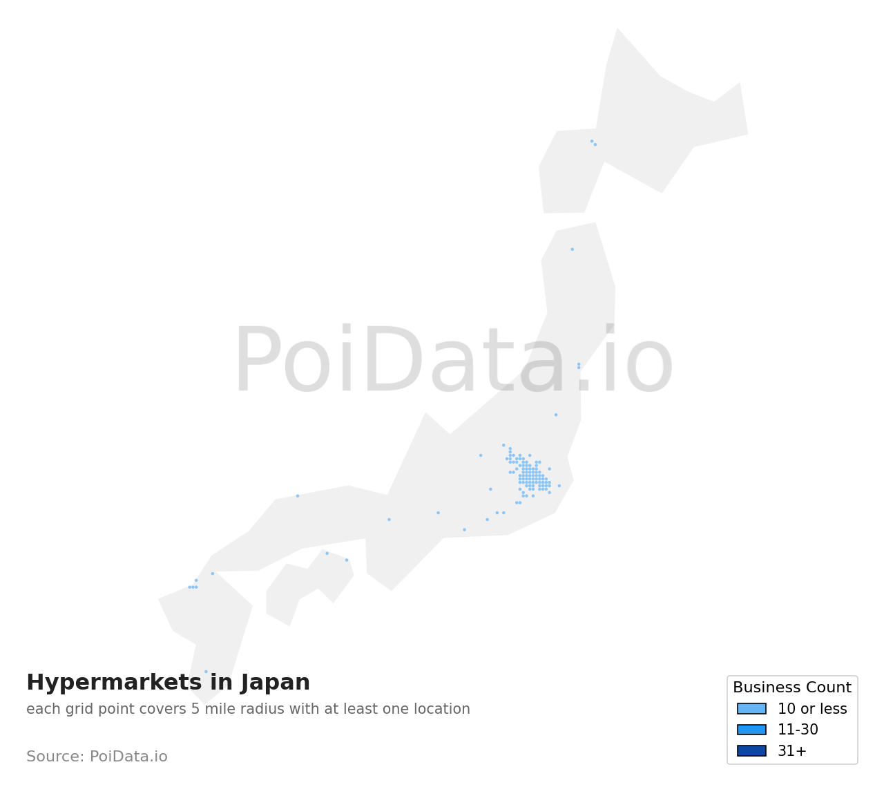 Hypermarket density map for Japan