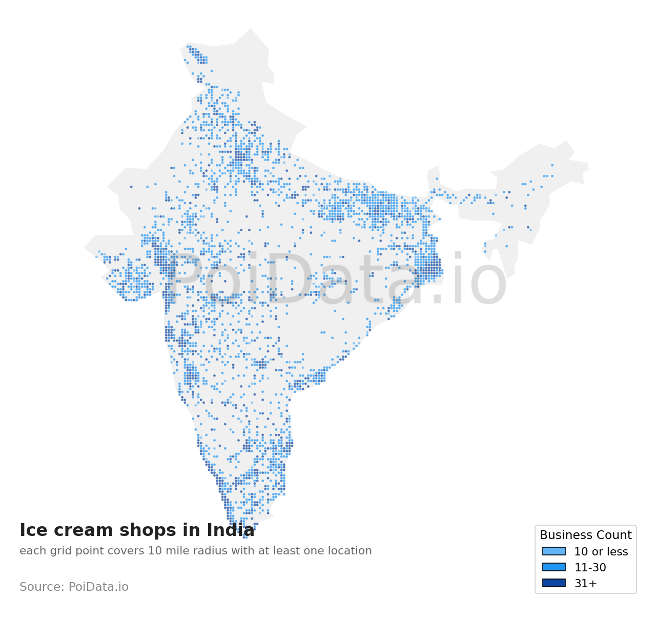 Ice cream shop density map for India