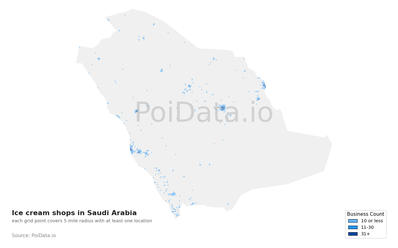 Ice cream shop density map for Saudi Arabia