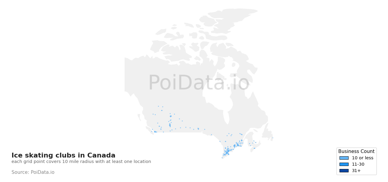 Ice skating club density map for New Brunswick, Canada