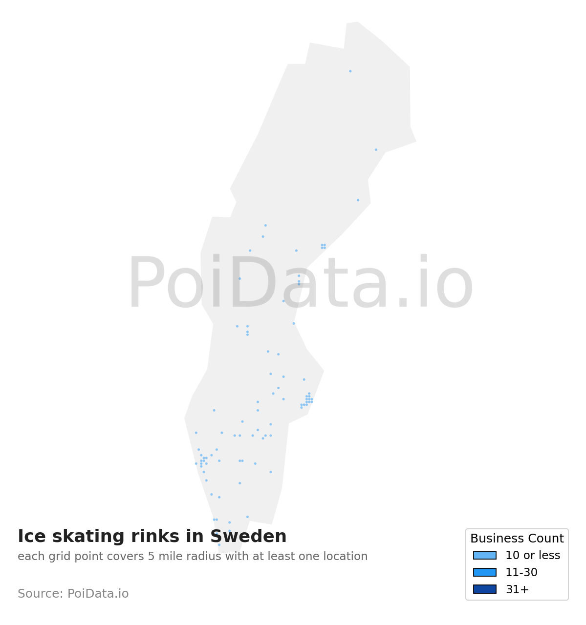 Ice skating rink density map for Sweden